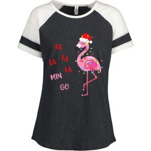 Fa La La Mingo Christmas Flamingo Tree Lights Santa Flamingo Enza Ladies Jersey Colorblock Tee