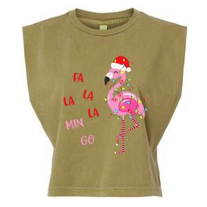 Fa La La Mingo Christmas Flamingo Tree Lights Santa Flamingo Garment-Dyed Women's Muscle Tee