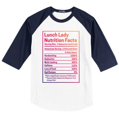 Funny Lunch Lady Nutrition Facts School Cafeteria Cooks Cool Gift Baseball Sleeve Shirt