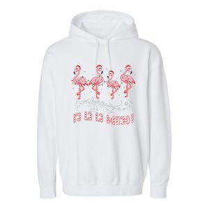 Fa La La MINGO Flamingo Christmas Candy Cane Flamingoes Garment-Dyed Fleece Hoodie