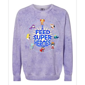 Funny Lunch Lady School Cafeteria Worker I Feed Superheroes Gift Colorblast Crewneck Sweatshirt