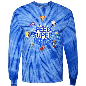 Funny Lunch Lady School Cafeteria Worker I Feed Superheroes Gift Tie-Dye Long Sleeve Shirt