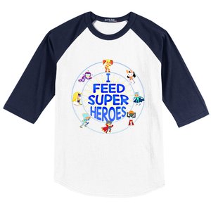 Funny Lunch Lady School Cafeteria Worker I Feed Superheroes Gift Baseball Sleeve Shirt