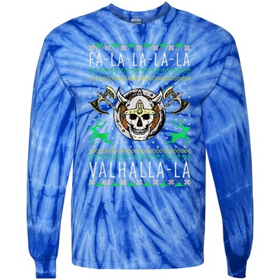 Fa La La La Valhalla La Viking God Ugly Christmas Tie-Dye Long Sleeve Shirt