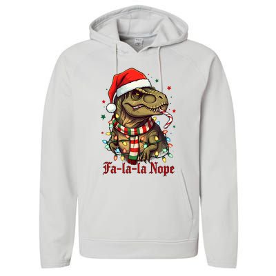 Fa La La La Nope Dinosaur Christmas Funny Holiday Performance Fleece Hoodie