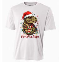 Fa La La La Nope Dinosaur Christmas Funny Holiday Cooling Performance Crew T-Shirt