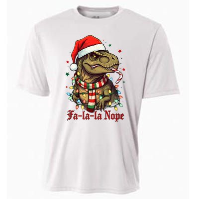 Fa La La La Nope Dinosaur Christmas Funny Holiday Cooling Performance Crew T-Shirt