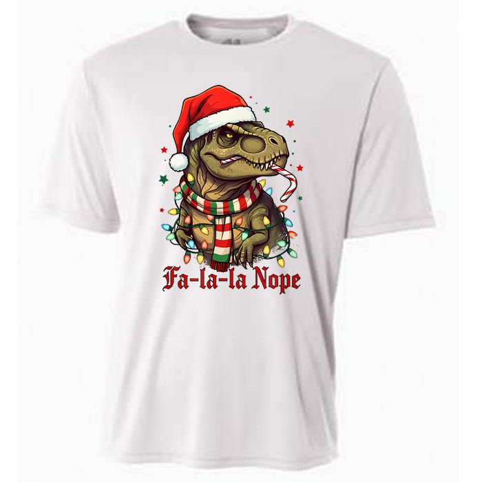 Fa La La La Nope Dinosaur Christmas Funny Holiday Cooling Performance Crew T-Shirt