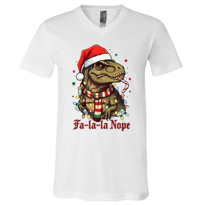 Fa La La La Nope Dinosaur Christmas Funny Holiday V-Neck T-Shirt