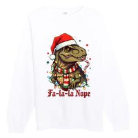 Fa La La La Nope Dinosaur Christmas Funny Holiday Premium Crewneck Sweatshirt