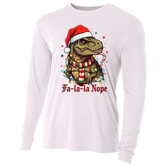 Fa La La La Nope Dinosaur Christmas Funny Holiday Cooling Performance Long Sleeve Crew