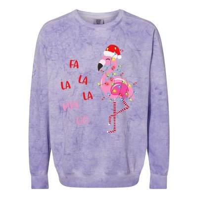 Fa La La Mingo Christmas Flamingo Tree Lights Santa Flamingo Colorblast Crewneck Sweatshirt