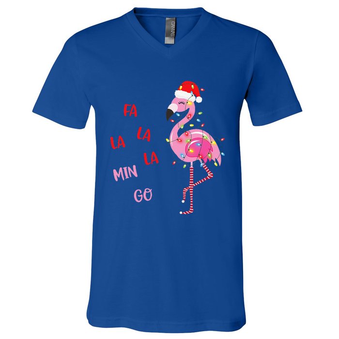 Fa La La Mingo Christmas Flamingo Tree Lights Santa Flamingo V-Neck T-Shirt