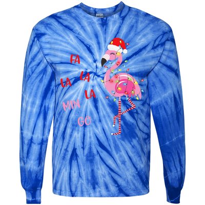 Fa La La Mingo Christmas Flamingo Tree Lights Santa Flamingo Tie-Dye Long Sleeve Shirt