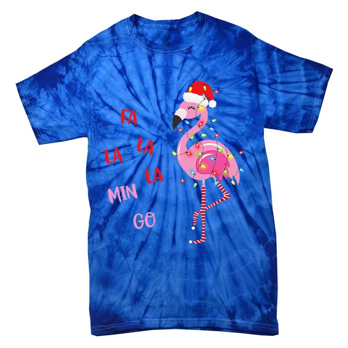 Fa La La Mingo Christmas Flamingo Tree Lights Santa Flamingo Tie-Dye T-Shirt