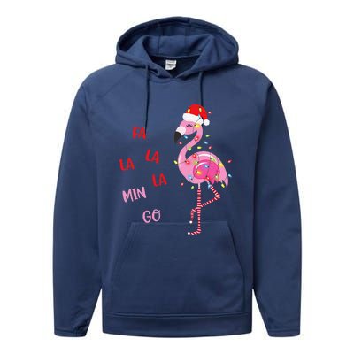 Fa La La Mingo Christmas Flamingo Tree Lights Santa Flamingo Performance Fleece Hoodie