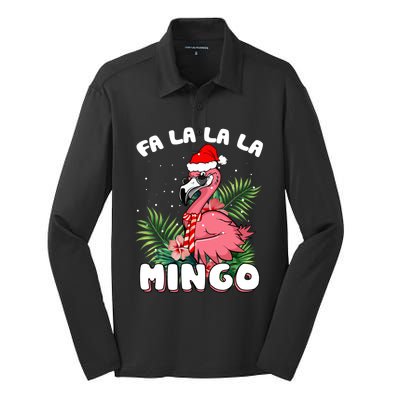 Fa La La La Mingo Santa Flamingos For Christmas Meaningful Gift Silk Touch Performance Long Sleeve Polo