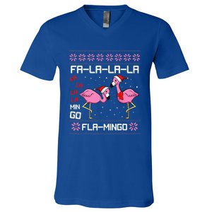 Fa La La Mingo Christmas Pajama Cute Flamingo Ugly XMas V-Neck T-Shirt