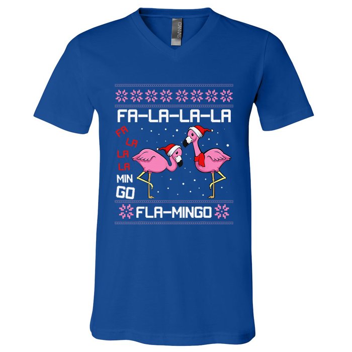 Fa La La Mingo Christmas Pajama Cute Flamingo Ugly XMas V-Neck T-Shirt