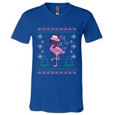 Fa La La Mingo Christmas Sweater Style Flamingo Gift V-Neck T-Shirt