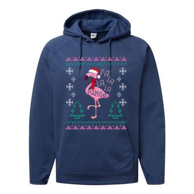 Fa La La Mingo Christmas Sweater Style Flamingo Gift Performance Fleece Hoodie