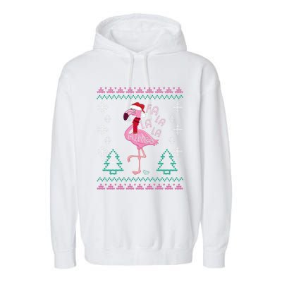 Fa La La Mingo Christmas Sweater Style Flamingo Gift Garment-Dyed Fleece Hoodie