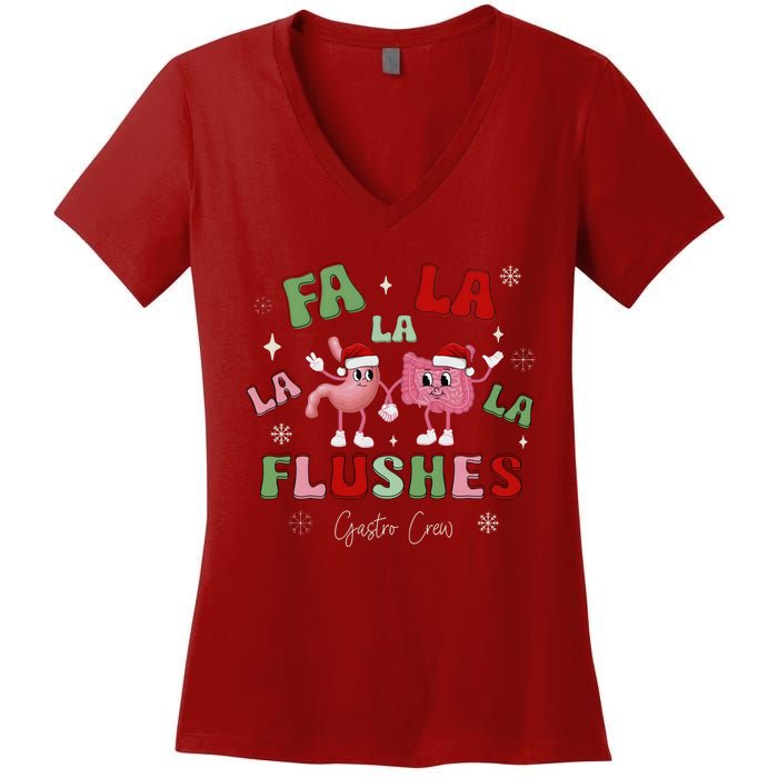 Fa La La La Flushes Gastro Crew Christmas Gi Nurse Women's V-Neck T-Shirt