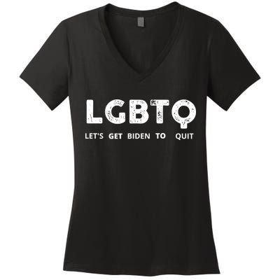 Funny LGBTQ Let's Get Biden To Quit Parody Design 2021 Women's V-Neck T-Shirt