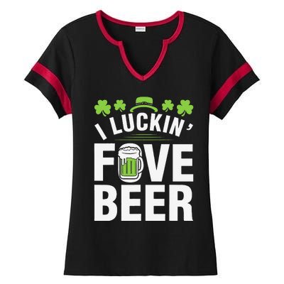 Funny Luck Love Beer Shamrock Happy Saint Patrick's Day Ladies Halftime Notch Neck Tee