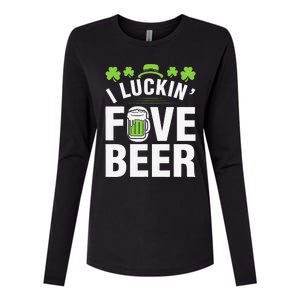 Funny Luck Love Beer Shamrock Happy Saint Patrick's Day Womens Cotton Relaxed Long Sleeve T-Shirt