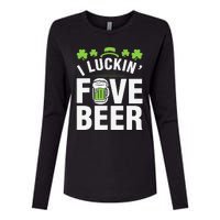 Funny Luck Love Beer Shamrock Happy Saint Patrick's Day Womens Cotton Relaxed Long Sleeve T-Shirt