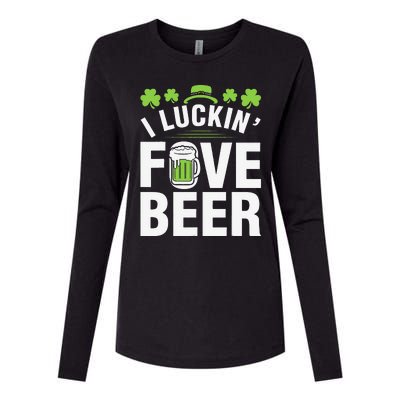 Funny Luck Love Beer Shamrock Happy Saint Patrick's Day Womens Cotton Relaxed Long Sleeve T-Shirt