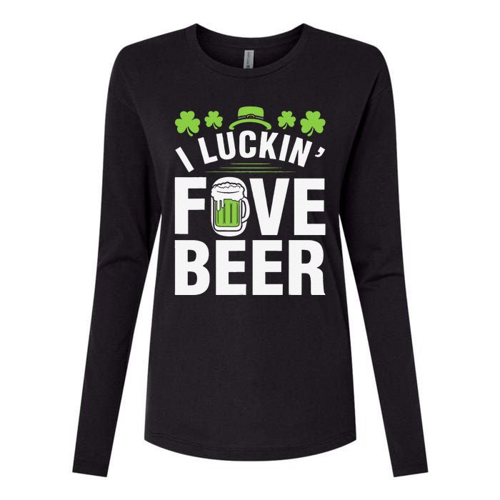 Funny Luck Love Beer Shamrock Happy Saint Patrick's Day Womens Cotton Relaxed Long Sleeve T-Shirt