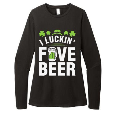 Funny Luck Love Beer Shamrock Happy Saint Patrick's Day Womens CVC Long Sleeve Shirt