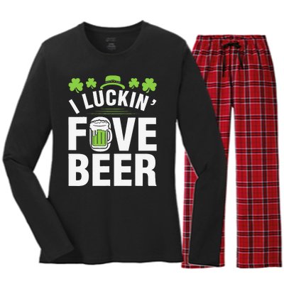 Funny Luck Love Beer Shamrock Happy Saint Patrick's Day Women's Long Sleeve Flannel Pajama Set 