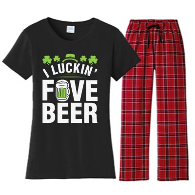 Funny Luck Love Beer Shamrock Happy Saint Patrick's Day Women's Flannel Pajama Set