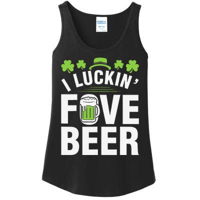 Funny Luck Love Beer Shamrock Happy Saint Patrick's Day Ladies Essential Tank