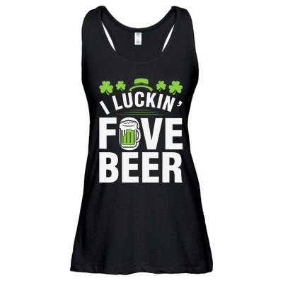 Funny Luck Love Beer Shamrock Happy Saint Patrick's Day Ladies Essential Flowy Tank