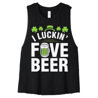 Funny Luck Love Beer Shamrock Happy Saint Patrick's Day Women's Racerback Cropped Tank