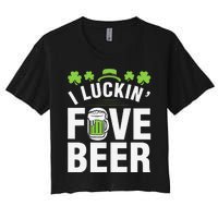 Funny Luck Love Beer Shamrock Happy Saint Patrick's Day Women's Crop Top Tee