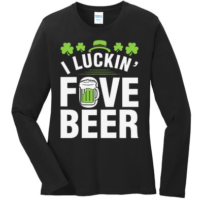 Funny Luck Love Beer Shamrock Happy Saint Patrick's Day Ladies Long Sleeve Shirt