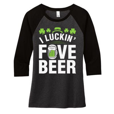 Funny Luck Love Beer Shamrock Happy Saint Patrick's Day Women's Tri-Blend 3/4-Sleeve Raglan Shirt