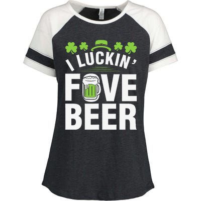 Funny Luck Love Beer Shamrock Happy Saint Patrick's Day Enza Ladies Jersey Colorblock Tee