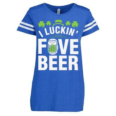 Funny Luck Love Beer Shamrock Happy Saint Patrick's Day Enza Ladies Jersey Football T-Shirt