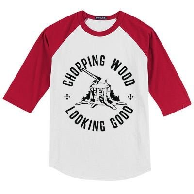 Funny Lumberjack Logger Chopping Wood Looking Good Kids Colorblock Raglan Jersey