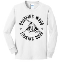 Funny Lumberjack Logger Chopping Wood Looking Good Kids Long Sleeve Shirt