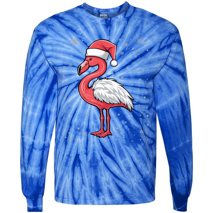 Fa La La Mingo Cute Flamingo Christmas Santa Hat Bird Cute Gift Tie-Dye Long Sleeve Shirt