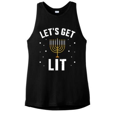 Funny LetS Lit With Menorah For Jewish Hanukkah Ladies PosiCharge Tri-Blend Wicking Tank