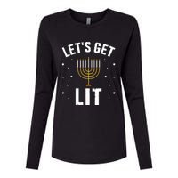 Funny LetS Lit With Menorah For Jewish Hanukkah Womens Cotton Relaxed Long Sleeve T-Shirt