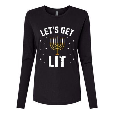 Funny LetS Lit With Menorah For Jewish Hanukkah Womens Cotton Relaxed Long Sleeve T-Shirt